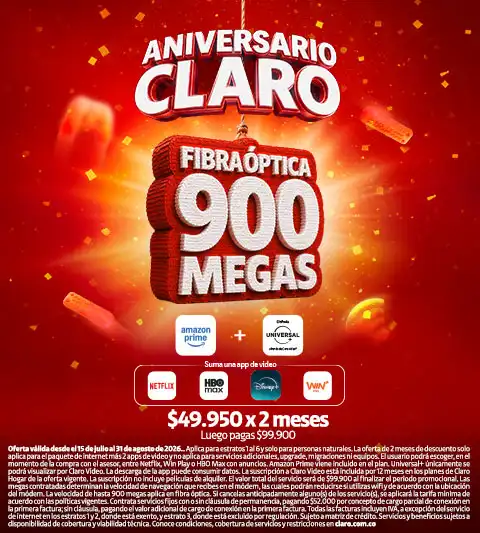 Fibra óptica 900MB $49550 x2 meses