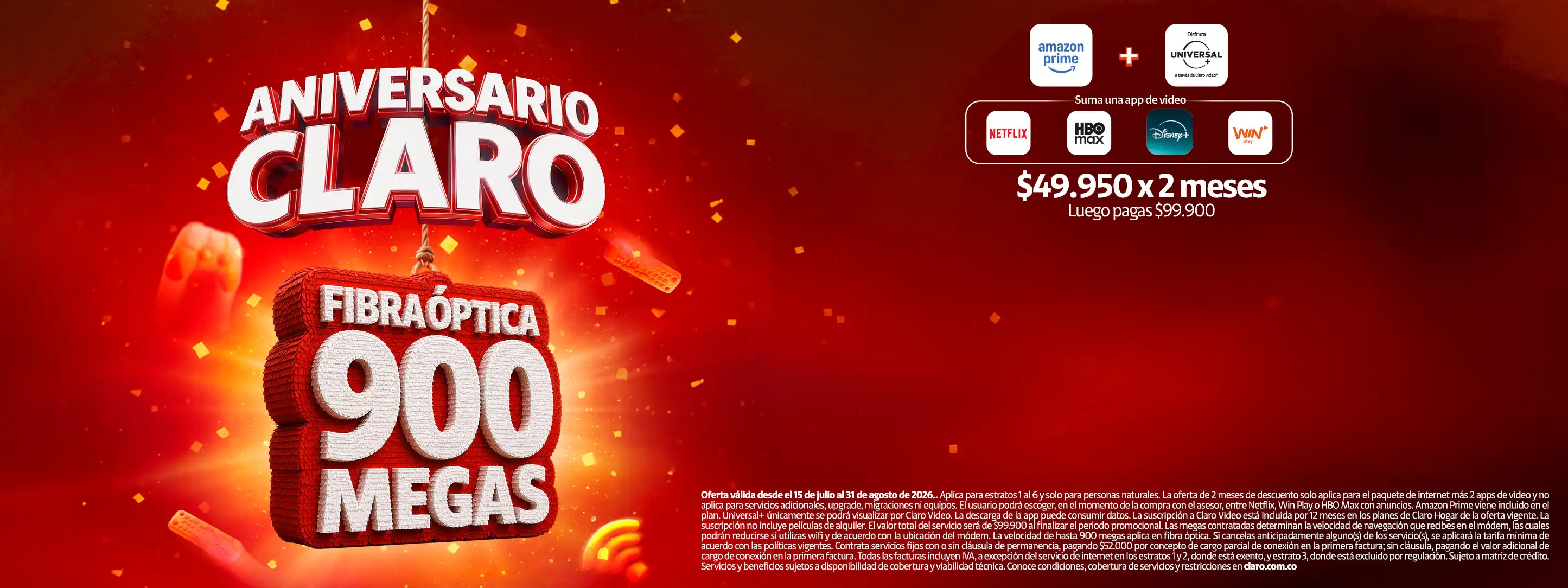 Fibra óptica 900MB $49550 x2 meses
