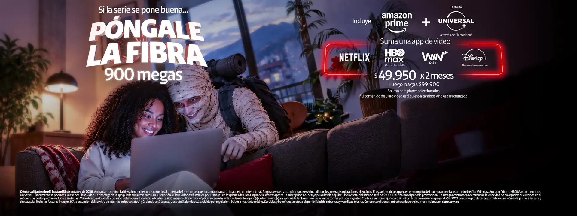 Fibra óptica 900MB $49550 x2 meses